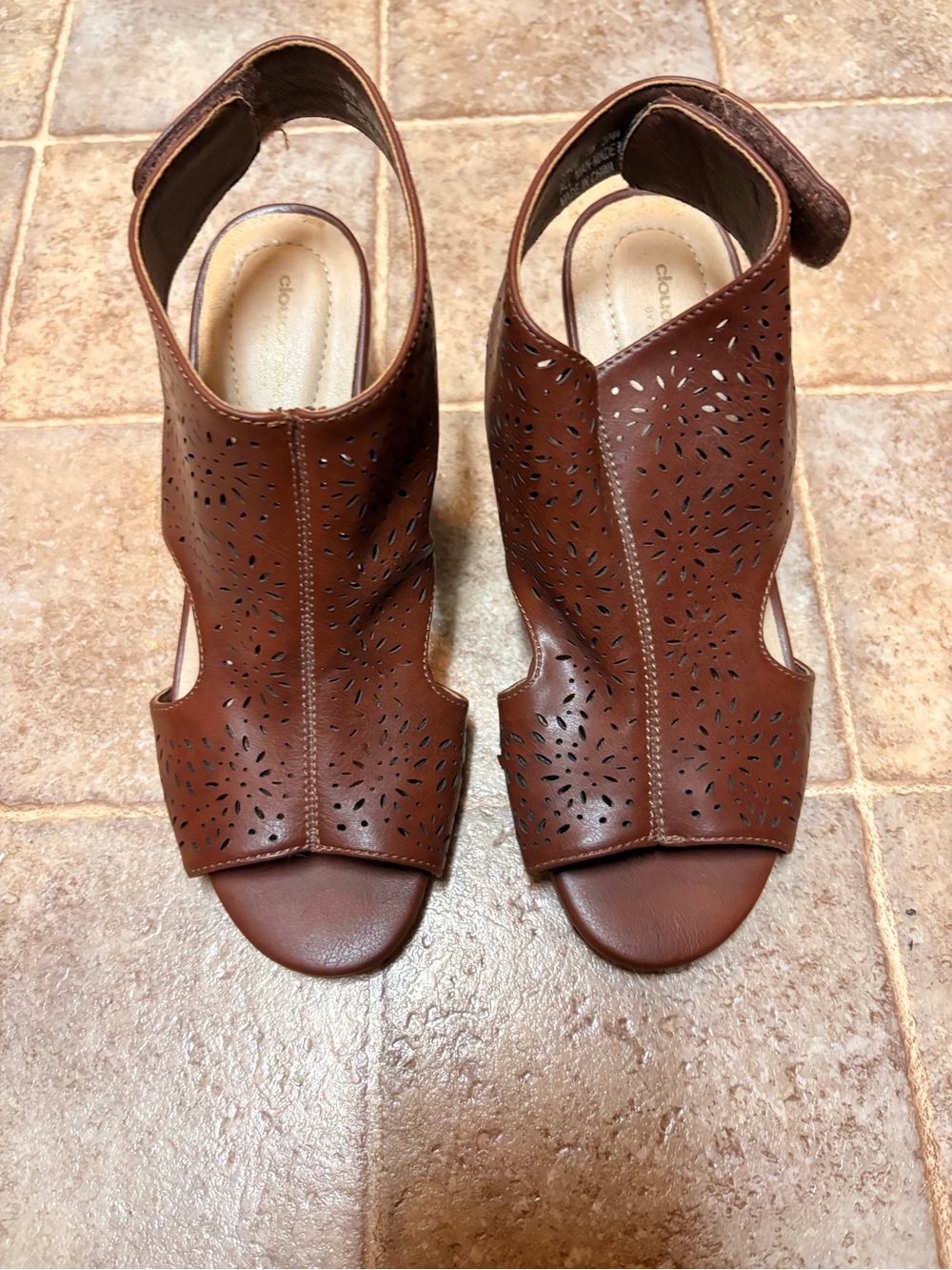 Avenue Brown Perforated Leather Slingback Sandals - Women